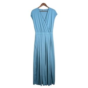 Halara Faux Wrap Wide Leg Waffle Knit Jumpsuit Medium Blue Relaxed Lounge